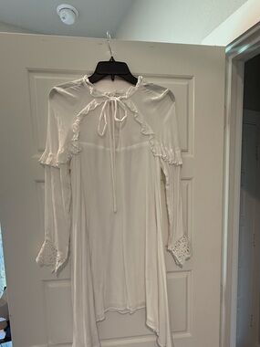 Endless Rose White Ruffle Tie-Neck Long Sleeve Dress